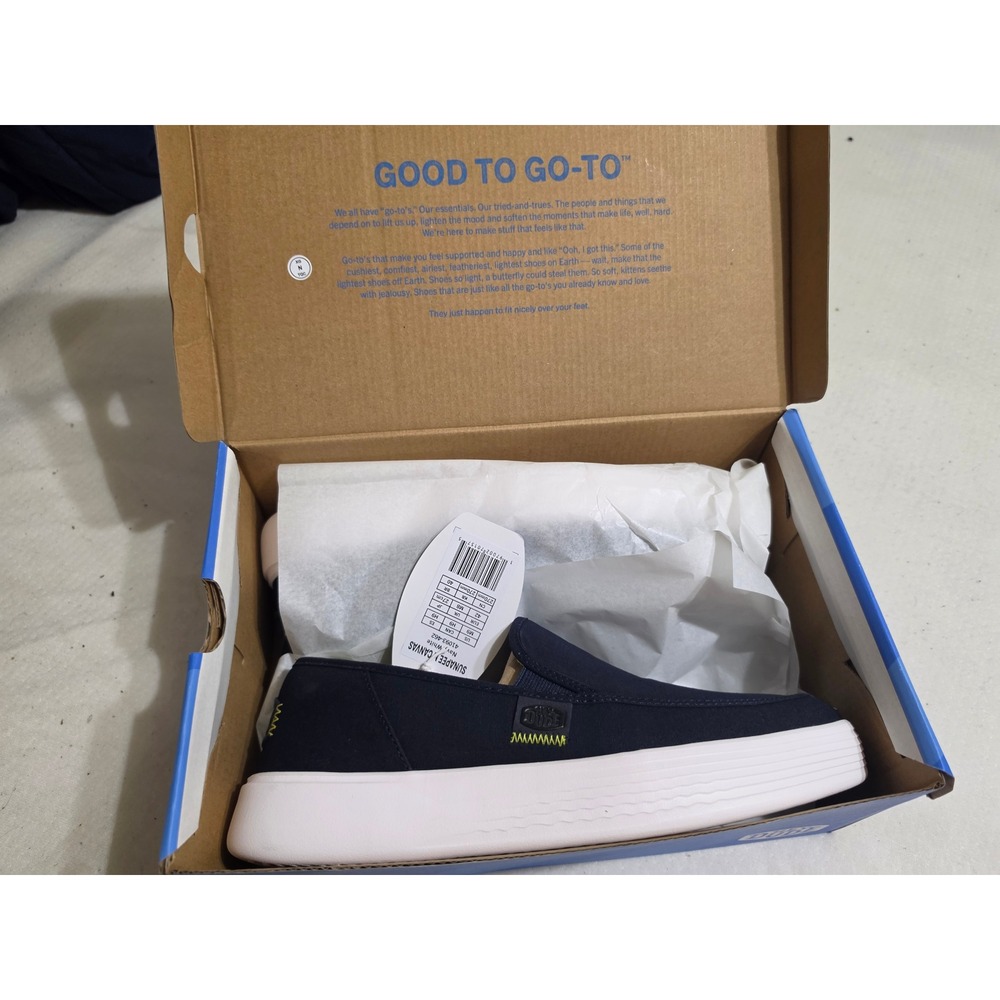Hey Dude Sunapee M Canvas Navy White Slip On Loafers Sneakers 41093-462 Mens 9
